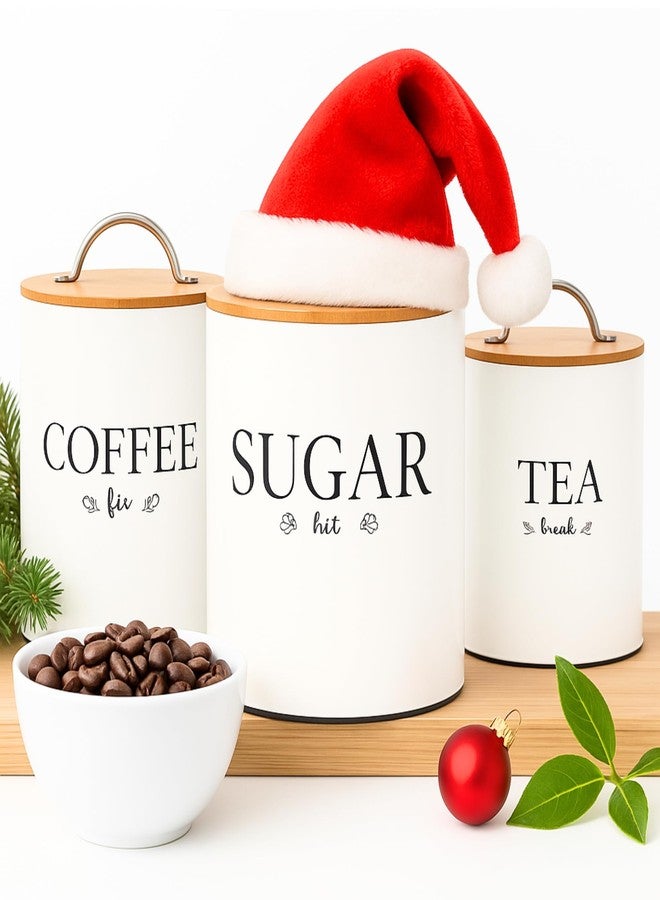 D'Lifeful Tea Coffee Sugar Canister Set - 3pc Airtight Canister Sets for Kitchen Counter - Farmhouse Containers for the Kitchen - Decorative Countertop storage with Airtight Lid for Freshness - White - Image 1